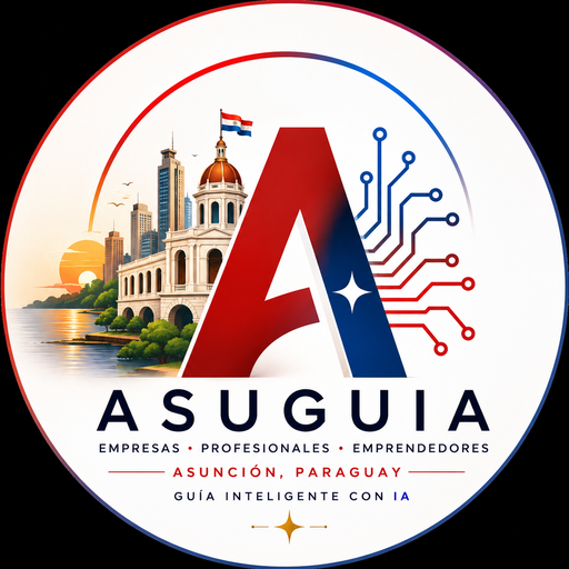 Logo de AsuGuía: la A de Asunción con la silueta de la ciudad